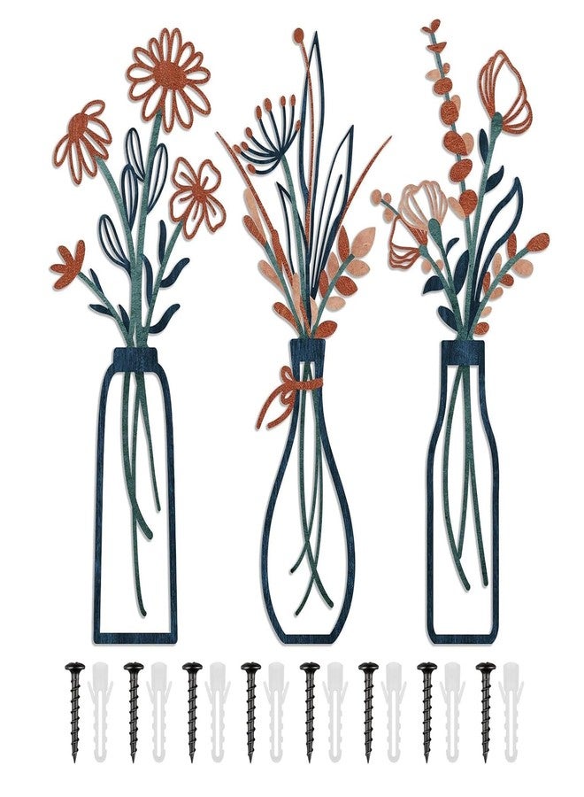 VKSG Metal Flowers Wall Arts, 3 Pieces Rustic Farmhouse Walls Decor Beige Minimalist Flower Wall Decors for Bedroom, Living Room, Kitchen, Lightweight and Gift-Worthy for Housewarming Christmas Decorations - Image 1